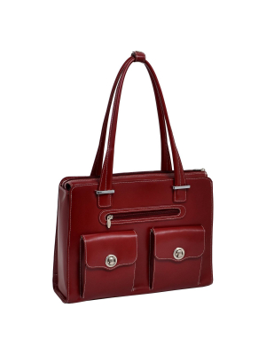 Mcklein Verona 15" Leather Fly-through Checkpoint-friendly Ladies' Laptop Handbag - Red