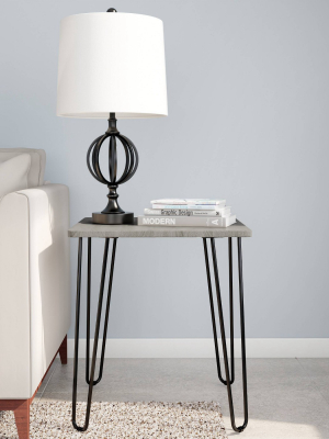 End Table With Hairpin Legs Woodgrain Look Gray - Yorkshire Home