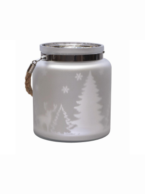 Northlight 6" Winter Scene Christmas Pillar Candle Holder Lantern With Handle - Silver