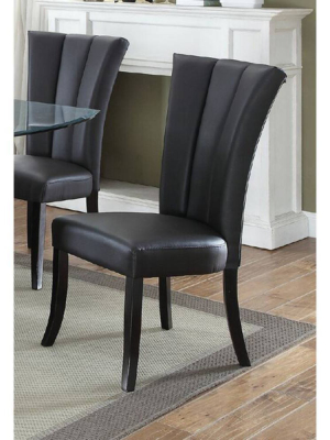 Set Fo 2 Leather Upholstered Dining Chair In Poplar Wood Black - Benzara