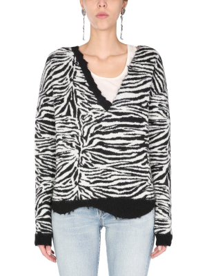 Saint Laurent Zebra Patterned V-neck Sweater