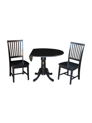 Set Of 3 42" Dual Drop Leaf Table With 2 Mission Chairs Black - International Concepts