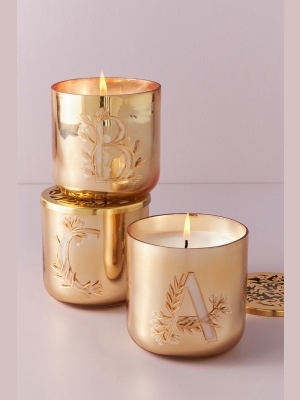Holly Monogram Glass Candle