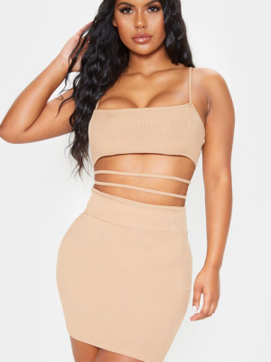 Stone Ribbed Strappy Cut Out Detail Bodycon Dress