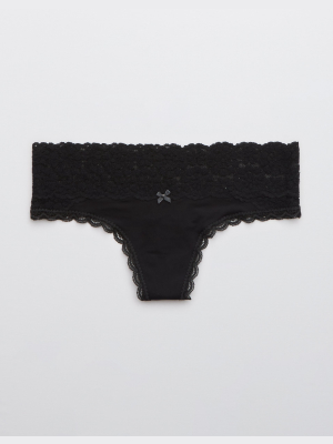 Aerie Sugar Cookie Lace Shine Thong Underwear