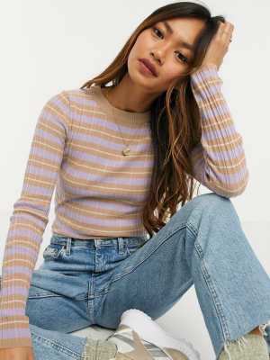 Asos Design Crew Neck Sweater In Lilac Multi Stripe