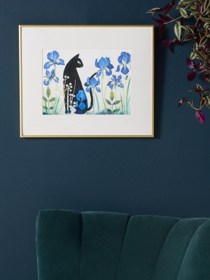 Black Cat Among Irises Wall Art