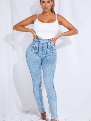 Shape Acid Blue Wash Zip Detail High Waist...