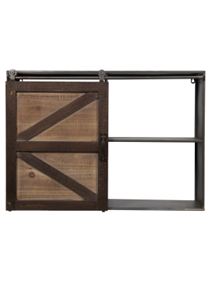 27.8" X 20.1" Farmhouse Sliding Barn Door Storage Cabinet Shelf Brown - Gallery Solutions