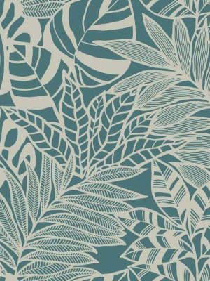 Jungle Leaves Wallpaper In Teal From The Silhouettes Collection By York Wallcoverings