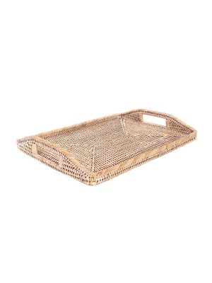 Small Woven Tray With Handles In Whitewash