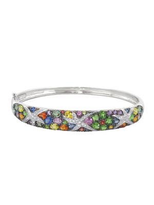 Effy Watercolors 14k White Gold Multi Sapphire & Diamond Bangle, 7.89 Tcw