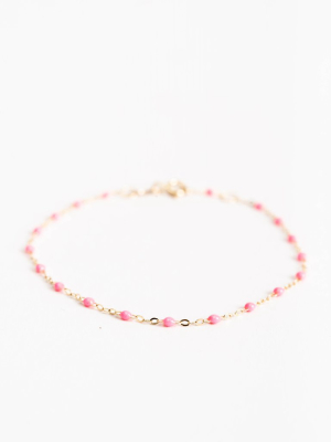 Pink Bead Bracelet - Yellow Gold
