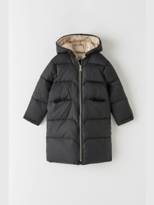 Contrast Lined Long Puffer Jacket