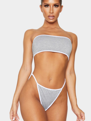 Grey Contrast Trim Basic Bandeau Lingerie Set