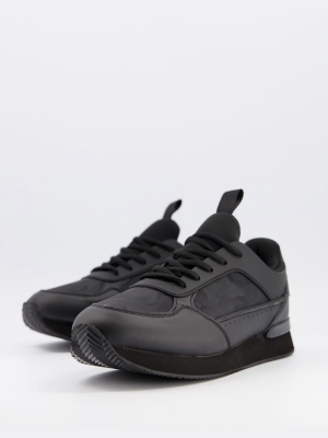 Asos Design Sneakers In Black With Tonal Camo