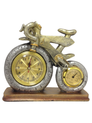 Bicycle Clock With Thermometer Silver/brass - Creative Motion Industries