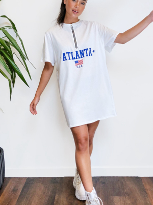 White Atlanta Oversized Zip T Shirt Dress