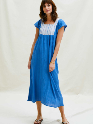 Lucinda Cotton Midi Dress | Marina Blue/ White