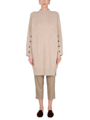 Brunello Cucinelli Button-sleeve Knit Midi Dress