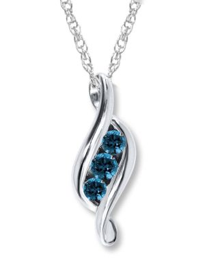 Pompeii3 1ct 3 Stone Blue Diamond Pendant 14k White Gold