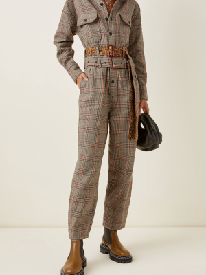 Belted Prince Of Wales Checked Cotton Jumpsuit