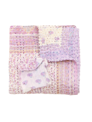 Jeanette Farrier Pale Purple Stitched Kantha Blanket