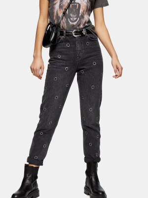 Washed Black Diamanté Alien Mom Tapered Jeans