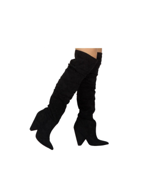 Wiley-07 Black Over The Knee Slouchy Boot
