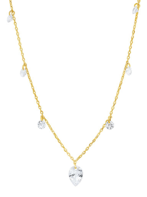 Tai Gold Simple Chain Necklace With Multiple Floating Tear Shaped Cz Pendant