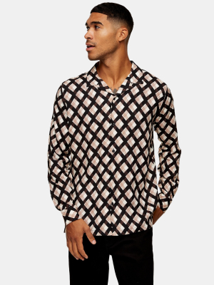 Black And White Diamond Geometric Print Slim Shirt