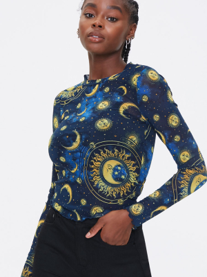 Celestial Print Long-sleeve Top