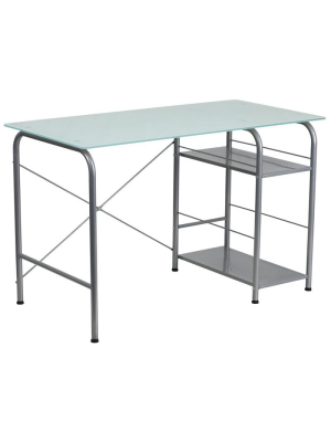 Molly Silver Glass Office Desk With Open Storage