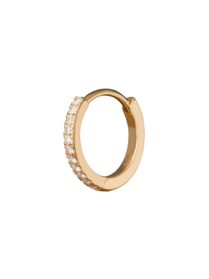 Half Paved Huggie 9.5mm - Yellow Gold