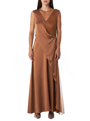 ‘leona’ V-neck Tulle Layered Dress (9bs5051-toffee)