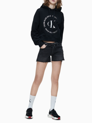 Circle Logo Drawstring Cropped Hoodie