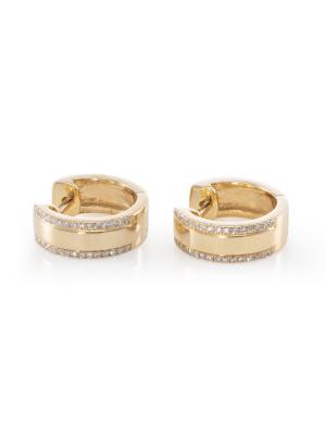 Petite Thick Solid Gold Huggies With Pave Trim