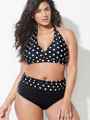 Plus Size Polka Dots High Waist Halter Bikini Swimsuit - Two Piece Set