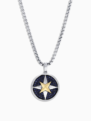 Effy Men's Sterling Silver & 18k Gold Sapphire Compass Pendant, 1.00 Tcw