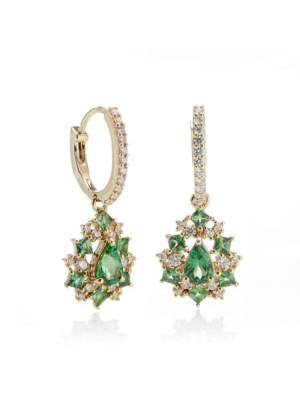 Green Diopside & Diamond Drop Earrings