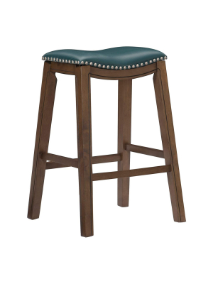 Homelegance 29-inch Pub Height Wooden Bar Stool With Solid Wood Legs And Faux Leather Saddle Seat Kitchen Barstool Dinning Chair, Green And Gray