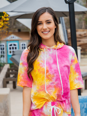 Tie Dye Hooded Tee - Pink Yellow