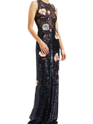 Embroidered Column Gown