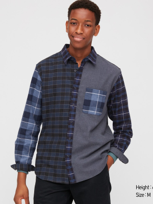 Men Flannel Checked Long-sleeve Shirt