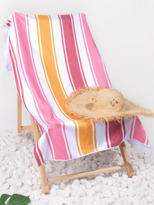 Raspberry Creamsicle Striped Beach Blanket