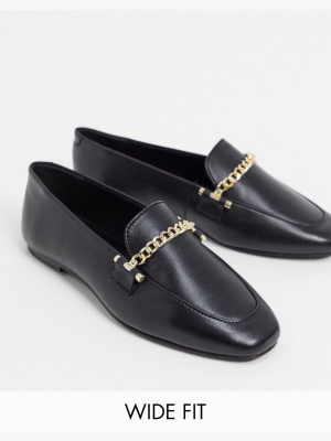 Asos Design Wide Fit Minute Leather Chain Loafers In Black