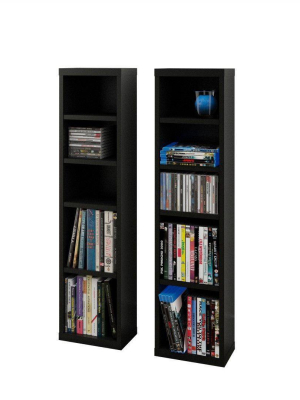 Set Of 2 Sereni Tv Cd And Dvd Towers Black - Nexera