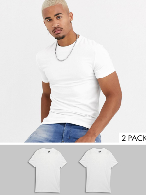 Asos Design 2 Pack Organic Muscle Fit T-shirt With Crew Neck