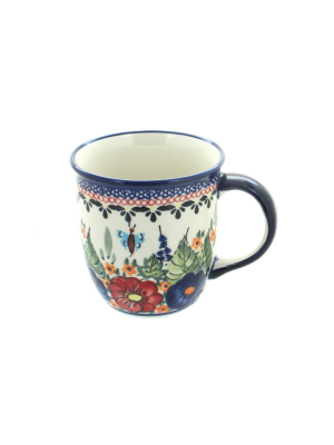 Blue Rose Polish Pottery Floral Butterfly Plain Coffee Mug