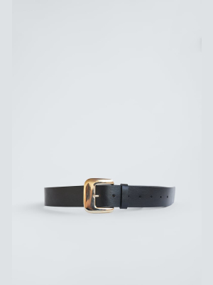 Leather Belt With Square Buckle